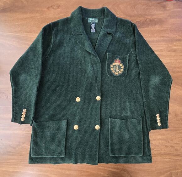 Ralph Lauren Sweaters - VTG Ralph Lauren Chenille Knit Blazer Sweater Medium Dark Academia Old Money